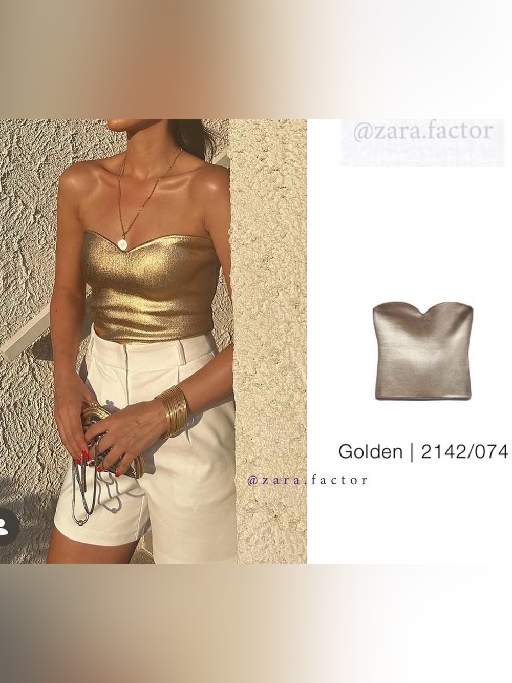 Zara Gold Strapless Metallic Bustier Tube Top - Knit